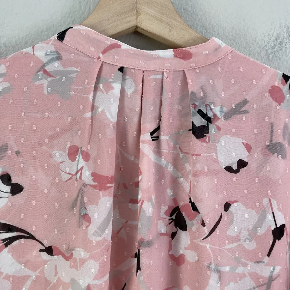White House Black Market Womens 14‎ Petite Floral Blouse Long Sleeve V Neck Pink
